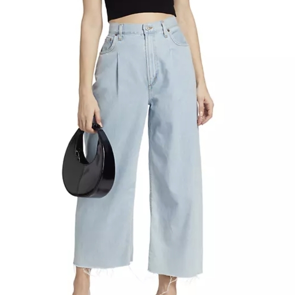 Agolde Dagna High riser pleated Baggy BohoRaw Hem Jeans lightweight Wash Sz 31 - Picture 1 of 10
